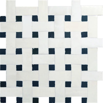 Mosaic House Moroccan tile Basketweave 26-6 Polar White Black  zellige, mosaic, zellij, field, pattern, glaze, simple, classic 